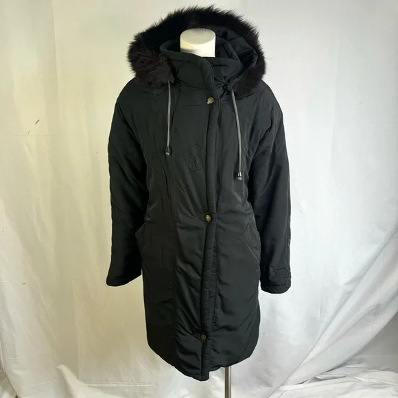 NUAGE BLACK PARKA COAT OVERSIZED JACKET FAUX FUR VINTAGE COAT XS - Picture 10 of 15